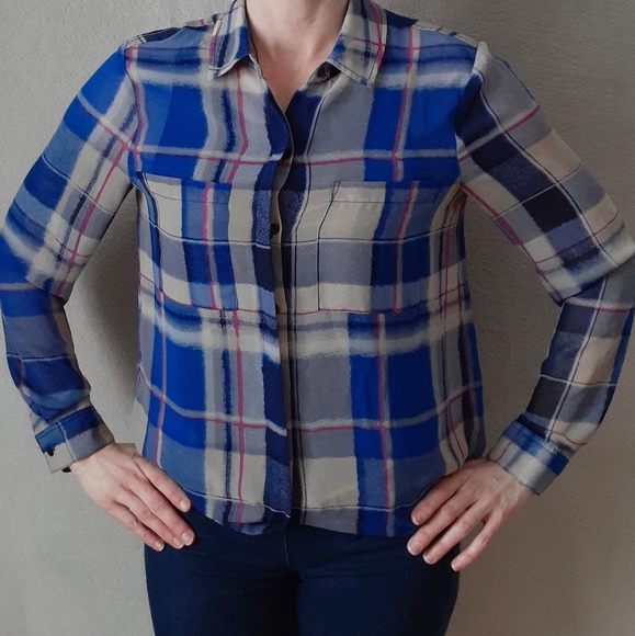 Lucky Brand Sheer Plaid Blouse - Picture 2 of 5